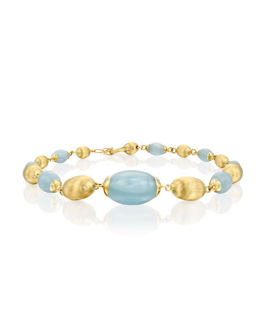 Yellow Gold Bracelet with Aquamarine and Gold Beads