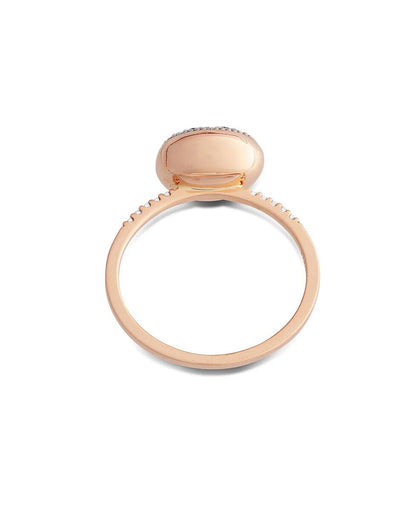 Shiny Rose Gold Ring with Pave Diamond Oval Center