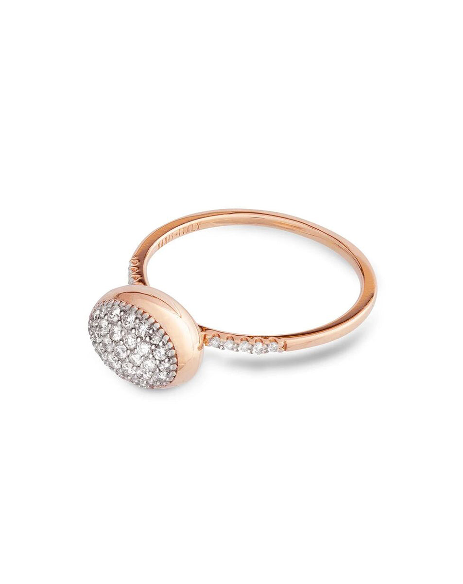 Shiny Rose Gold Ring with Pave Diamond Oval Center