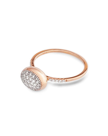 Shiny Rose Gold Ring with Pave Diamond Oval Center