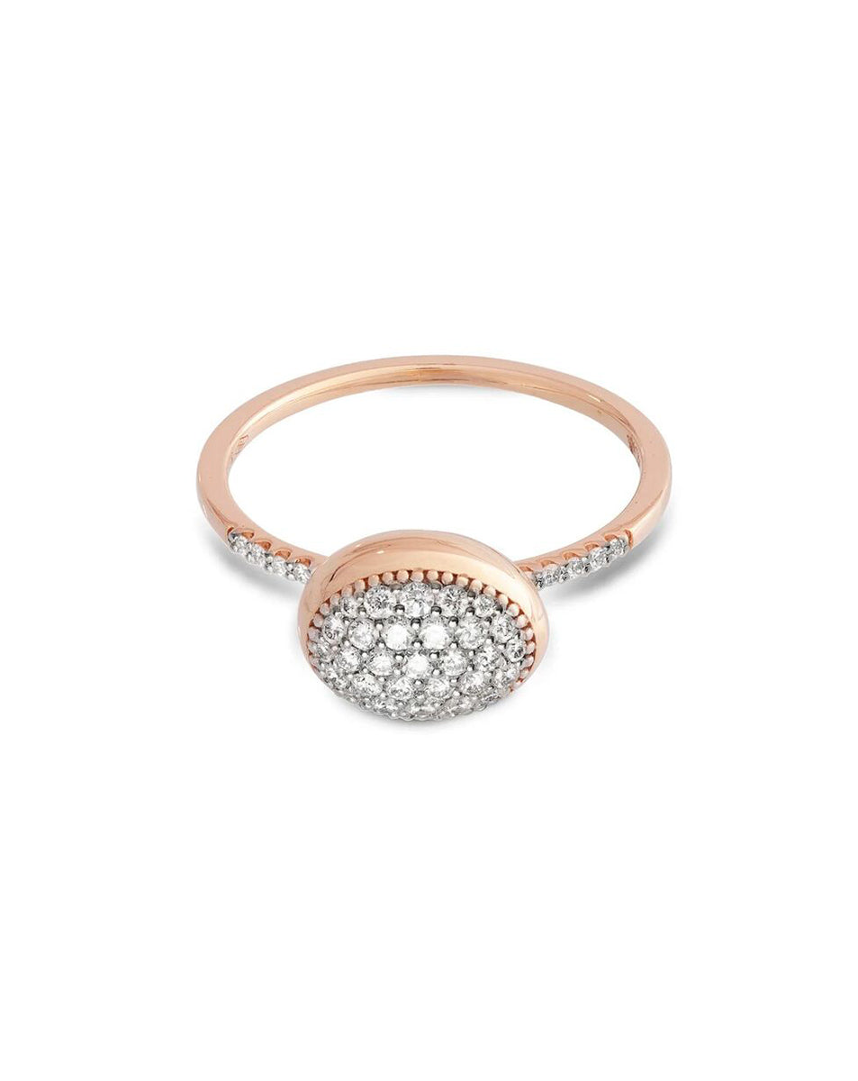Shiny Rose Gold Ring with Pave Diamond Oval Center