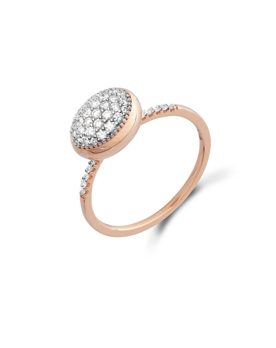 Shiny Rose Gold Ring with Pave Diamond Oval Center