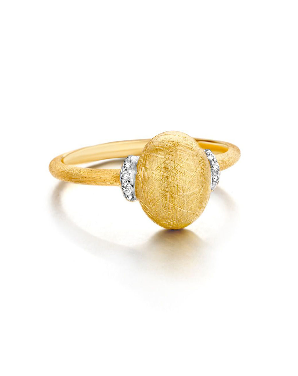 Yellow Gold Oval Bead Diamond Ring - SMALL
