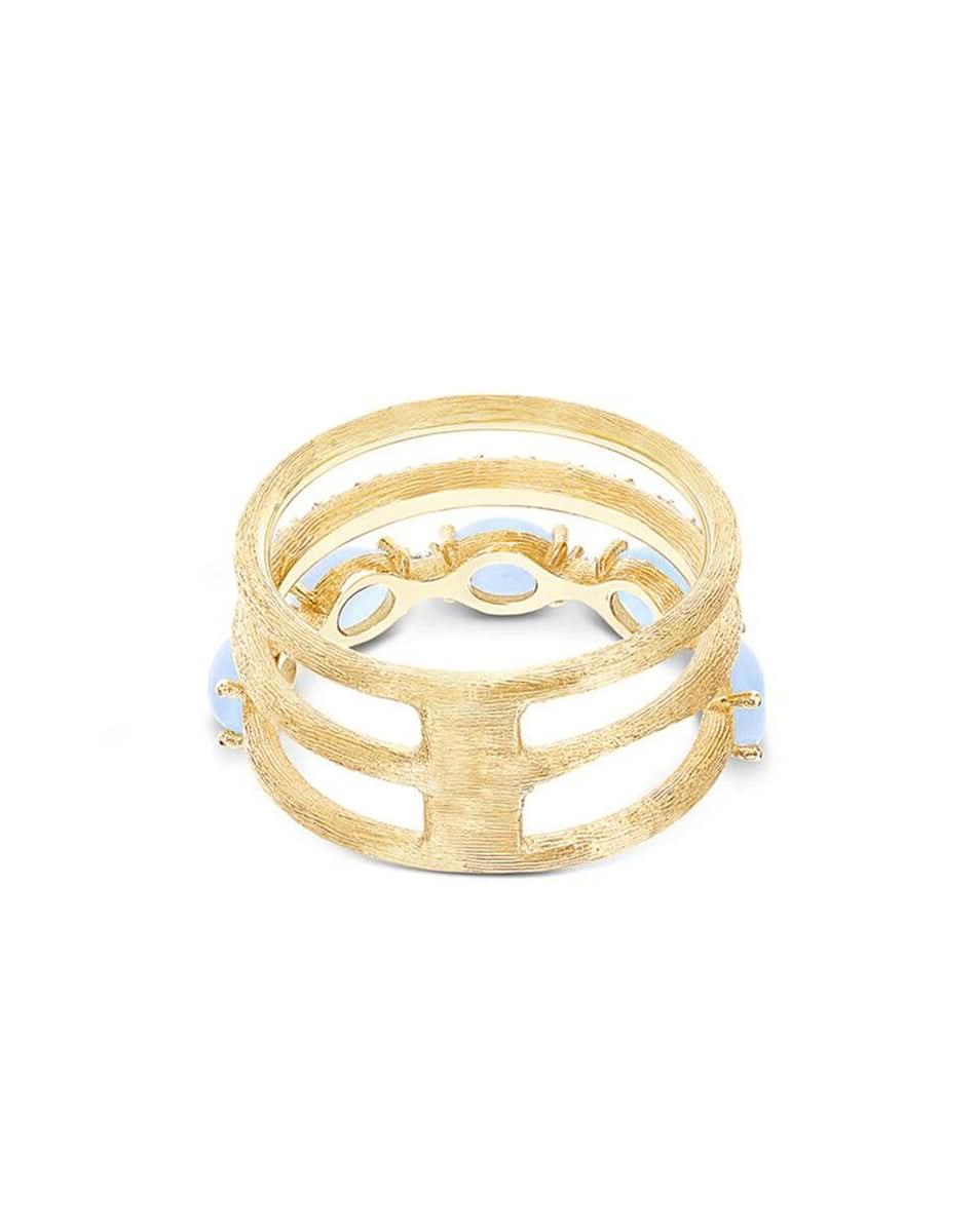 Triple Band Yellow Gold Ring with Aquamarine and Diamonds