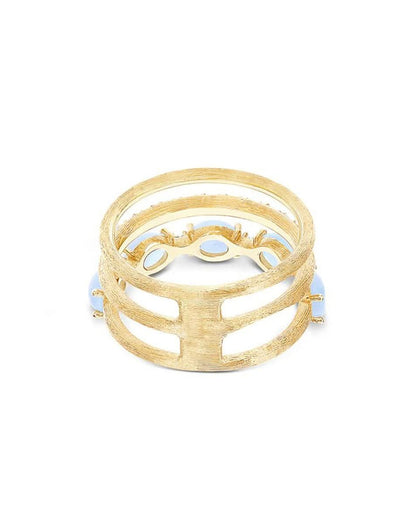 Triple Band Yellow Gold Ring with Aquamarine and Diamonds