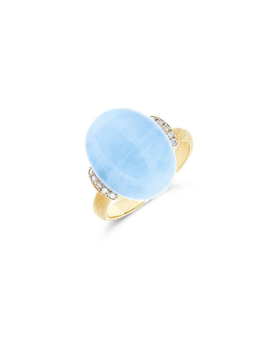 Yellow Gold Ring Featuring a Bold Aquamarine and Diamond Details- LARGE
