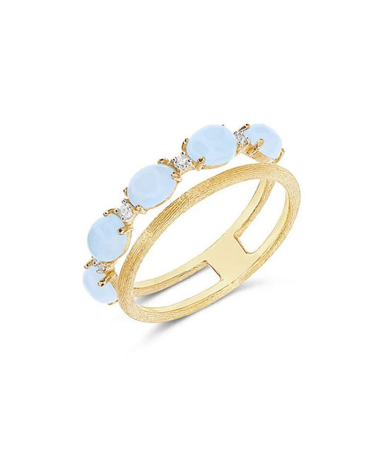 Double Band Yellow Gold Ring with Aquamarine and Diamonds