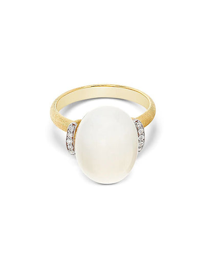 Yellow Gold Ring Featuring a Bold Moonstone and Diamond Details- LARGE