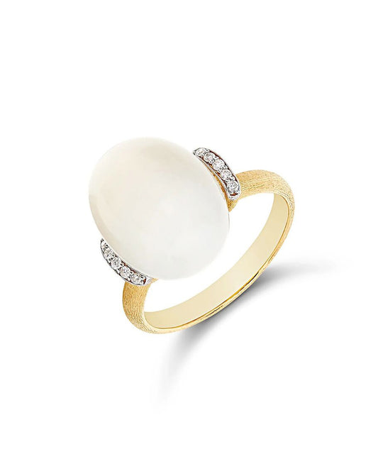 Yellow Gold Ring Featuring a Bold Moonstone and Diamond Details- LARGE