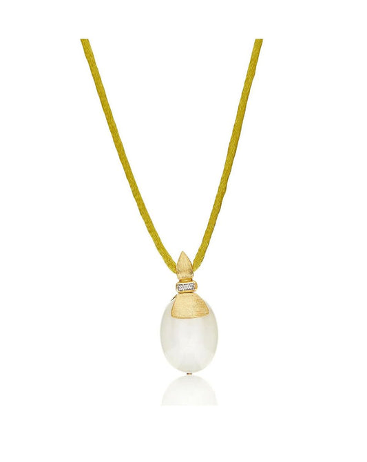 Yellow Gold Pendant Necklace with Moonstone and Diamond Details
