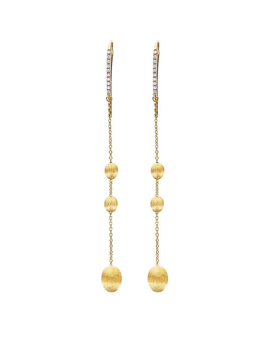 עגילי נניס נופלים בזהב צהוב עם שלוש כדורי זהב