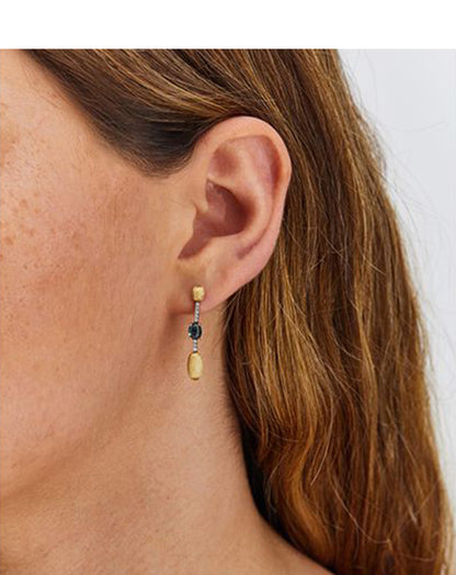 Yellow Gold Drop Earrings with Blue Topaz and Diamonds