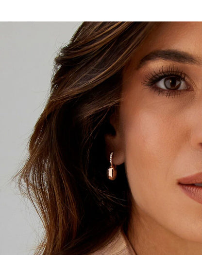 Shiny Rose Gold Drop Earrings with Polished Ovals and Diamond Accents - SMALL