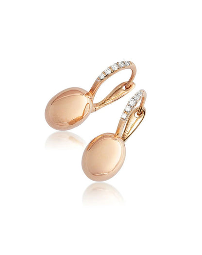 Shiny Rose Gold Drop Earrings with Polished Ovals and Diamond Accents - SMALL
