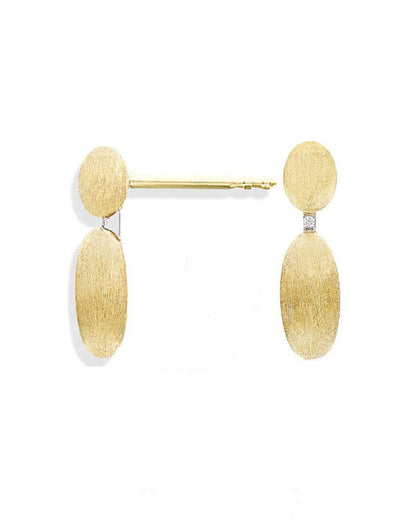 Yellow Gold Drop Earrings with Oval Beads and Diamond Accent