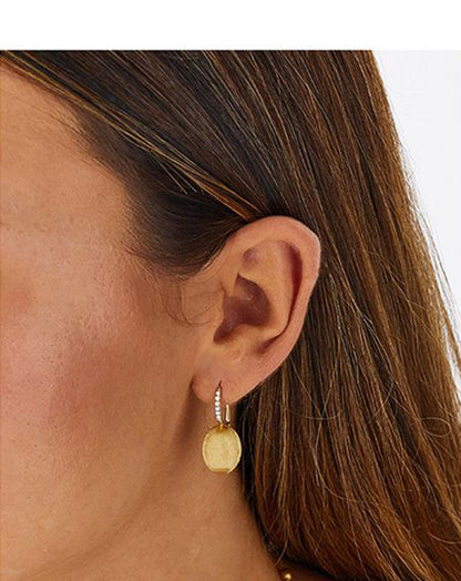 Yellow Gold Drop Earrings with Polished Ovals and Diamond Accents - MEDIUM