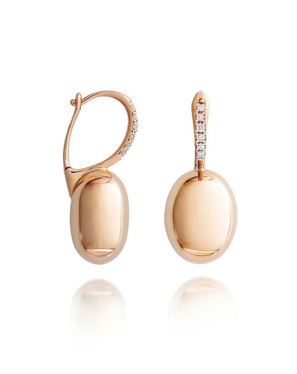 Shiny Rose Gold Drop Earrings with Polished Ovals and Diamond Accents - LARGE