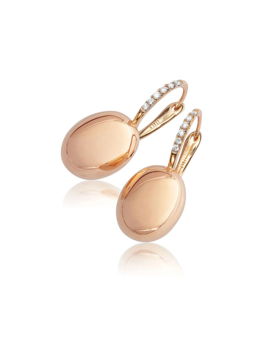 Shiny Rose Gold Drop Earrings with Polished Ovals and Diamond Accents - LARGE