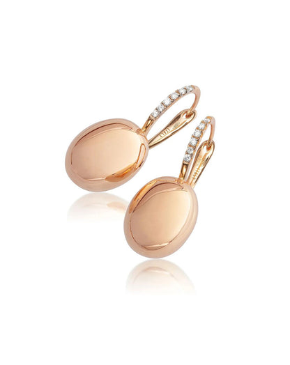 Shiny Rose Gold Drop Earrings with Polished Ovals and Diamond Accents - LARGE
