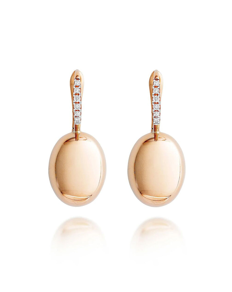 Shiny Rose Gold Drop Earrings with Polished Ovals and Diamond Accents - LARGE