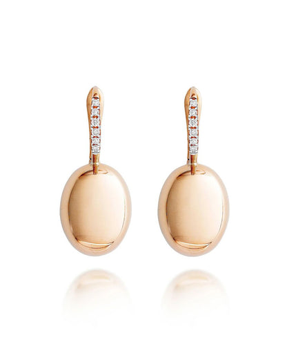 Shiny Rose Gold Drop Earrings with Polished Ovals and Diamond Accents - LARGE