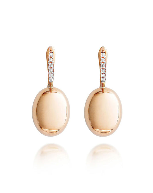 Shiny Rose Gold Drop Earrings with Polished Ovals and Diamond Accents - LARGE