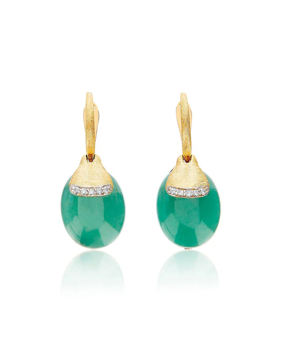 Yellow Gold Drop Earrings with Green Aventurine and Pave Diamond Accents - LARGE