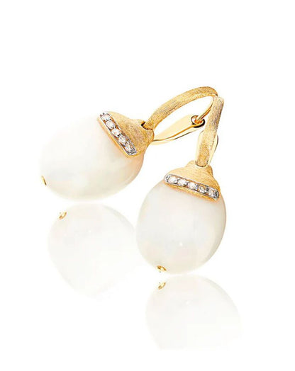 Yellow Gold Drop Earrings with Moonstone and Pave Diamond Accents - LARGE