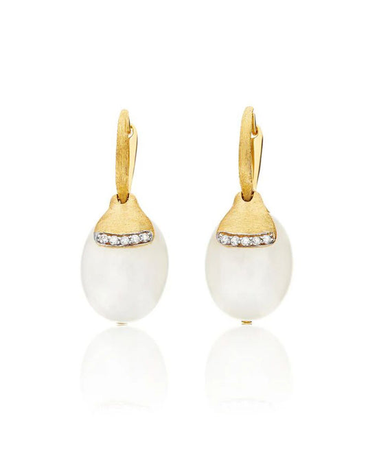 Yellow Gold Drop Earrings with Moonstone and Pave Diamond Accents - LARGE